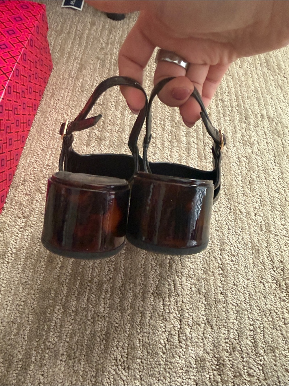 Tory Burch Black and Brown Tortoise Slingback Block Heel Sandals - Picture 6 of 7